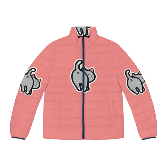 Puffer jacket with a quirky and hilarious cat butt design, perfect for cat lovers and social media enthusiasts