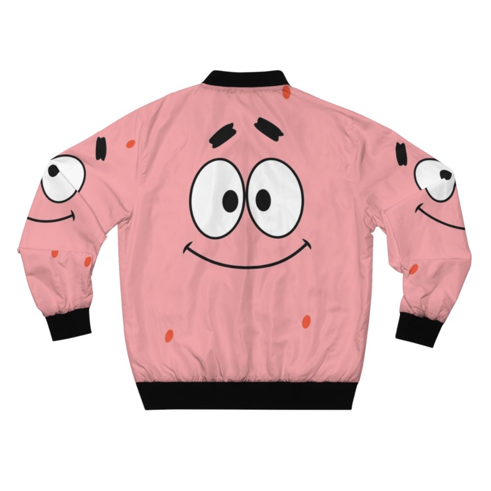 Patrick Star cartoon character printed on a navy blue bomber jacket - Back