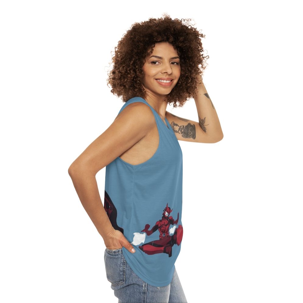 Anime Unisex Tank Top with Samurai Flamenco Inspired Design - women side