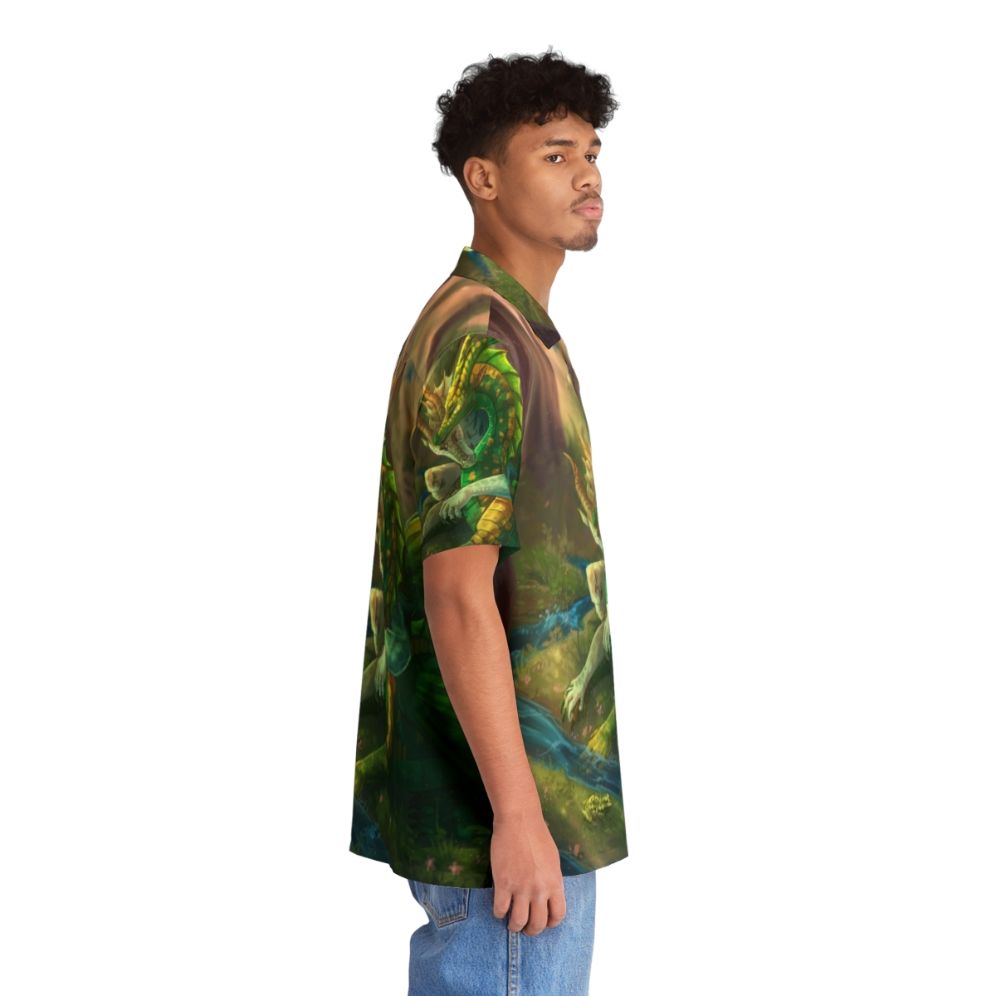 Sundew and Willow 'Wings of Fire' Hawaiian Shirt with Floral and Dragon Motif - People Pight