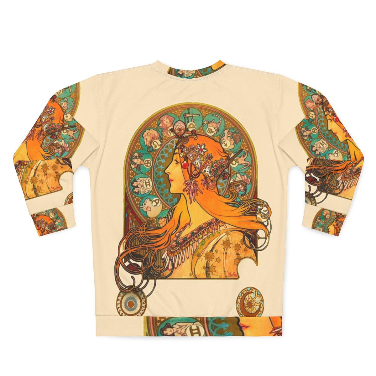 Zodiac sweatshirt with Alphonse Mucha's art nouveau style zodiac illustrations - Back