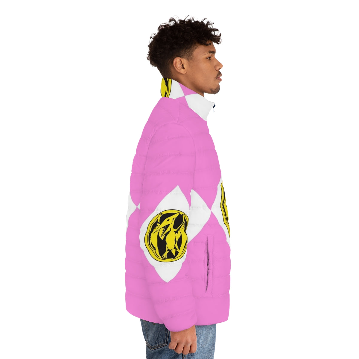 Mighty Morphin Power Rangers Pink Ranger Puffer Jacket with Coin - men side right