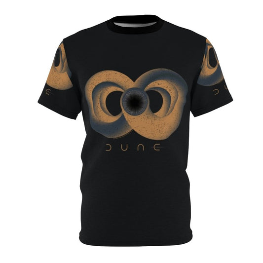 Vintage-inspired graphic t-shirt featuring a distressed Dune sandworm and infinity sign design