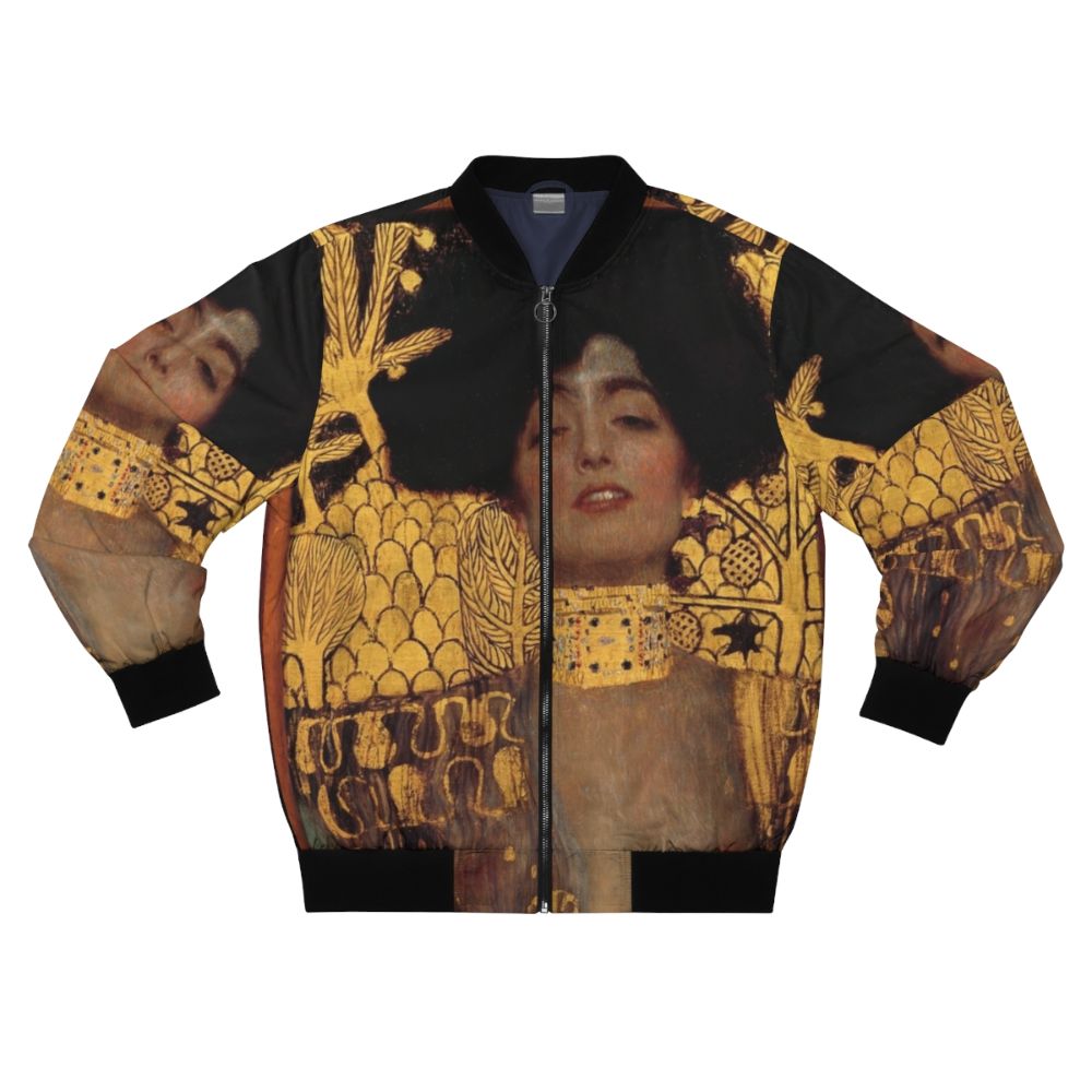 Bomber jacket featuring Gustav Klimt's iconic painting "Judith and the Head of Holofernes"