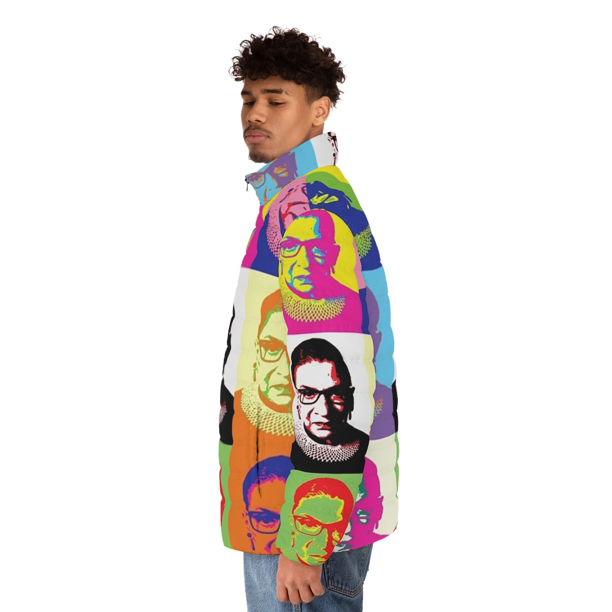 Ruth Bader Ginsburg Puffer Jacket with Feminist Artwork - men side left