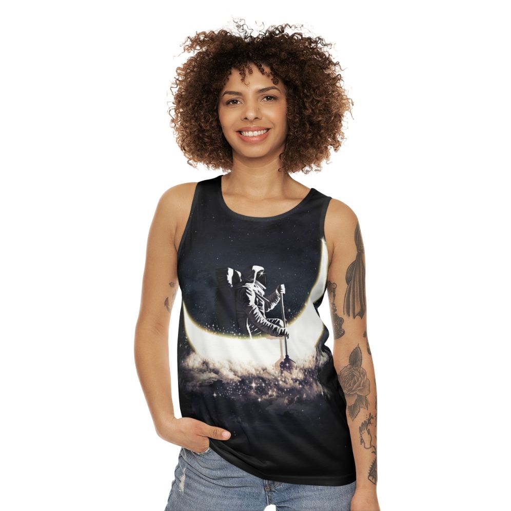 Cosmic moon sailing unisex tank top - women