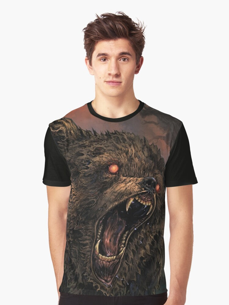 Grizzly Inscryption Graphic T-Shirt featuring a detailed fantasy art illustration of a grizzly bear creature from the game Inscryption. - Men