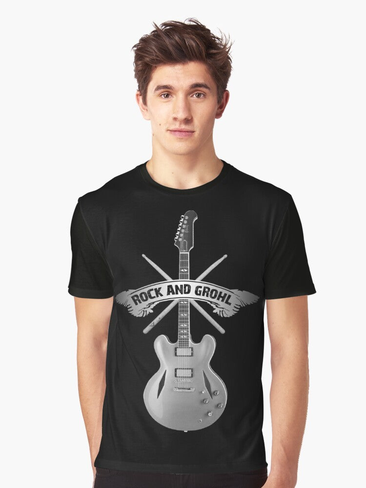 ROCK & GROHL Awesome Drumstick & Guitar Original Design Graphic T-Shirt - Men