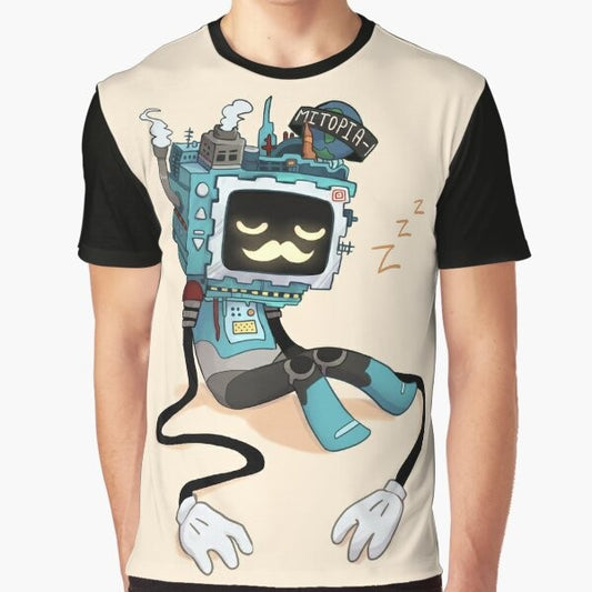 Sleepy Grumbot character from Hermitcraft on a graphic t-shirt