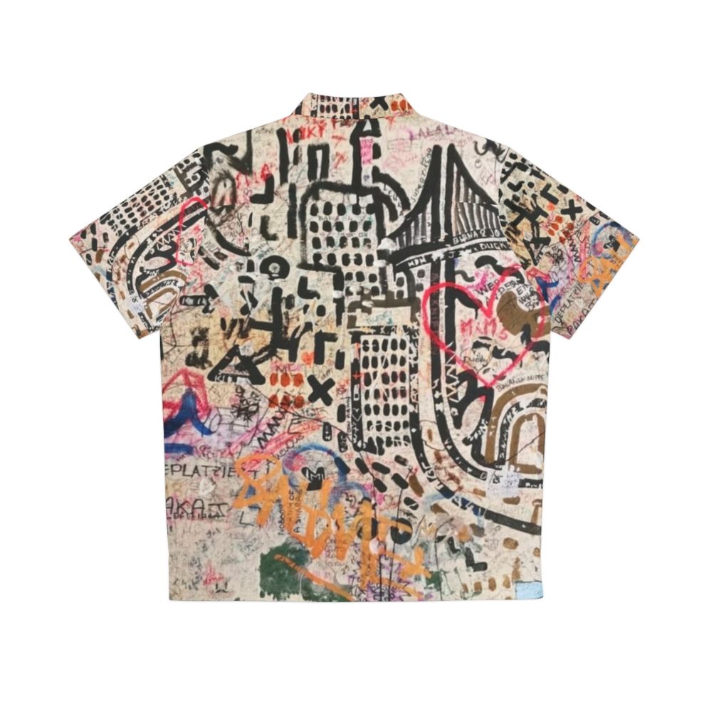 Banksy-inspired street art Hawaiian shirt with colorful pop art design - Back