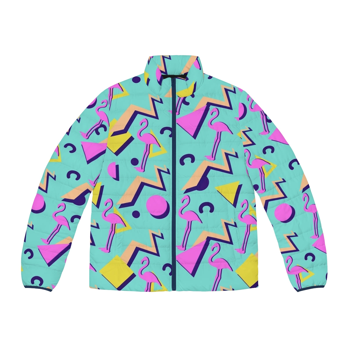 80s Memphis Pattern Puffer Jacket with Retro Pop Art Design