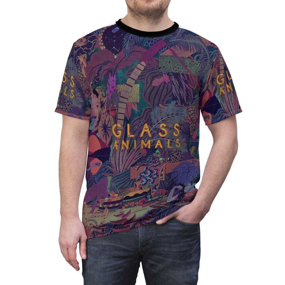 Glass Animals Zaba inspired all-over print t-shirt with colorful album art design - men front