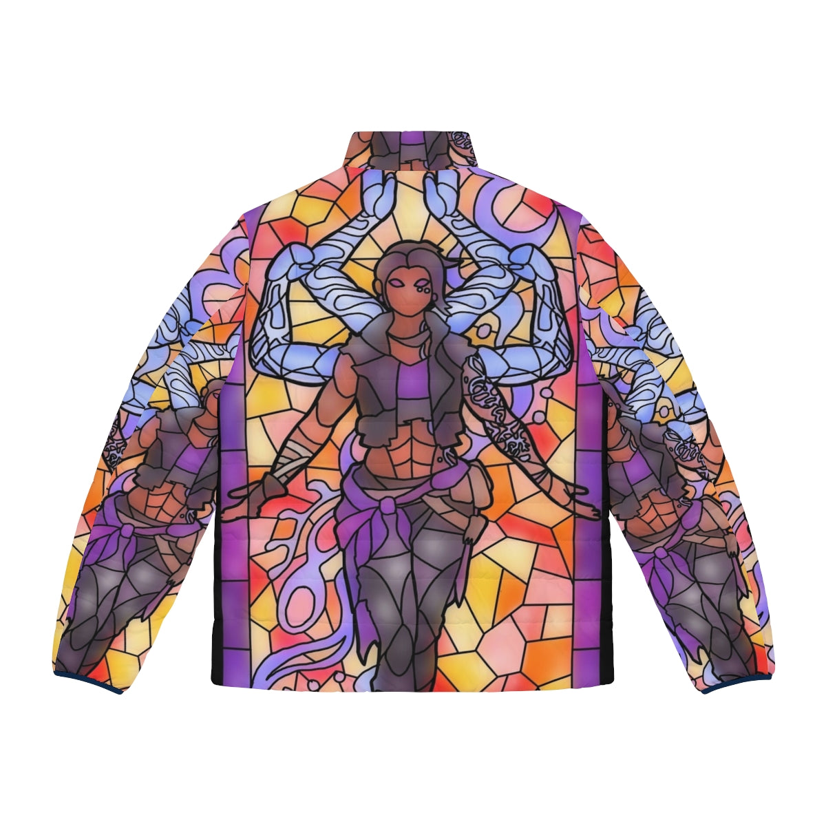 Amara from Borderlands wearing a stylish puffer jacket with a stained glass design - Back