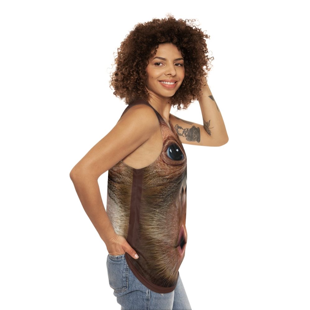 Hyper-realistic graffiti-style chimpanzee print on unisex tank top - women side