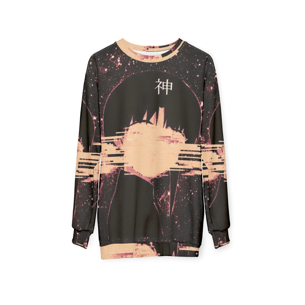 Wired God Glitch Art Sweatshirt with space and stars design - hanging