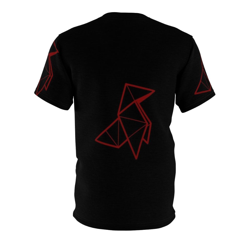 Stylish red graphic t-shirt featuring an origami crane design for fans of the TV series Money Heist - Back