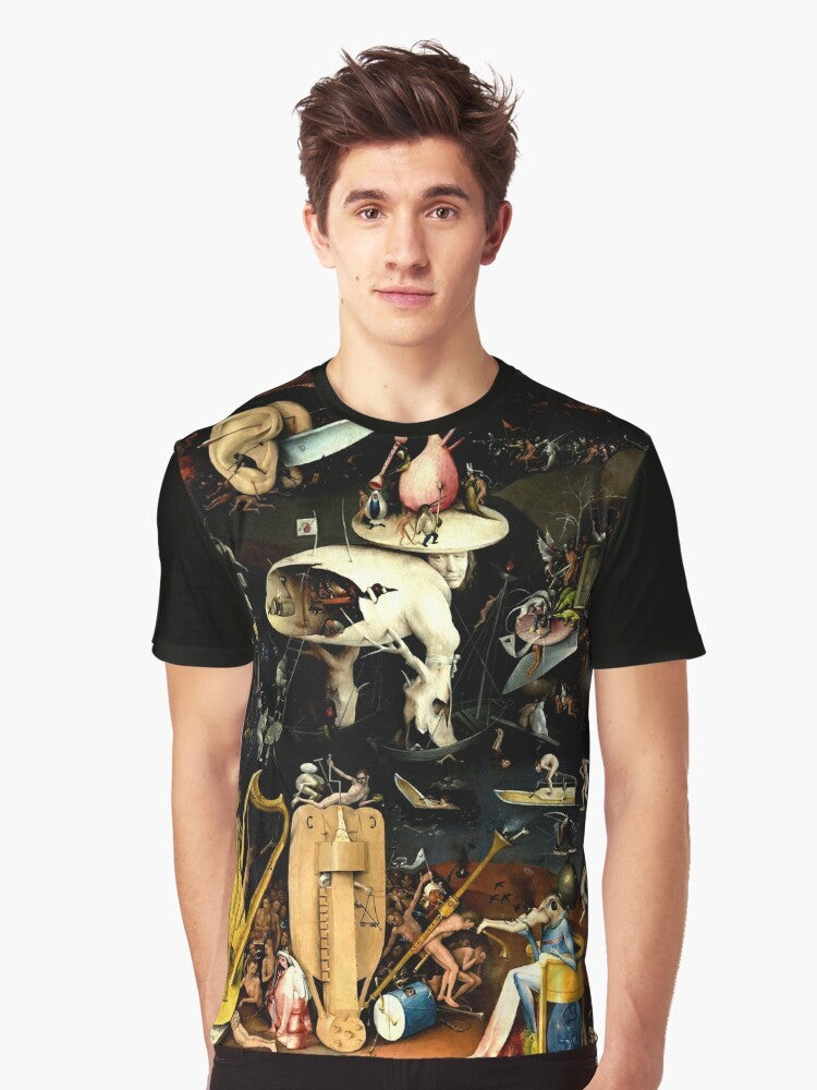 Graphic t-shirt featuring Hieronymus Bosch's iconic "Hell" painting from the "Garden of Earthly Delights" - Men