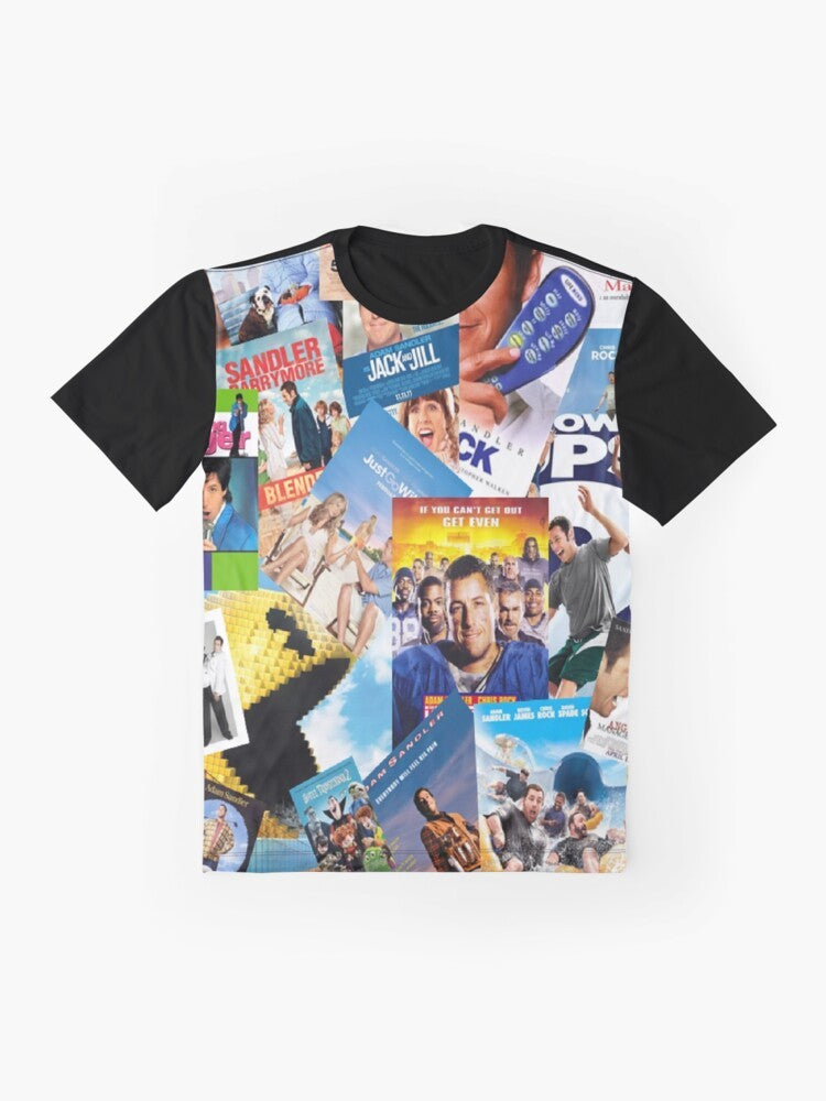 Adam Sandler graphic t-shirt featuring a collage design with references to his popular movies and characters - Flat lay