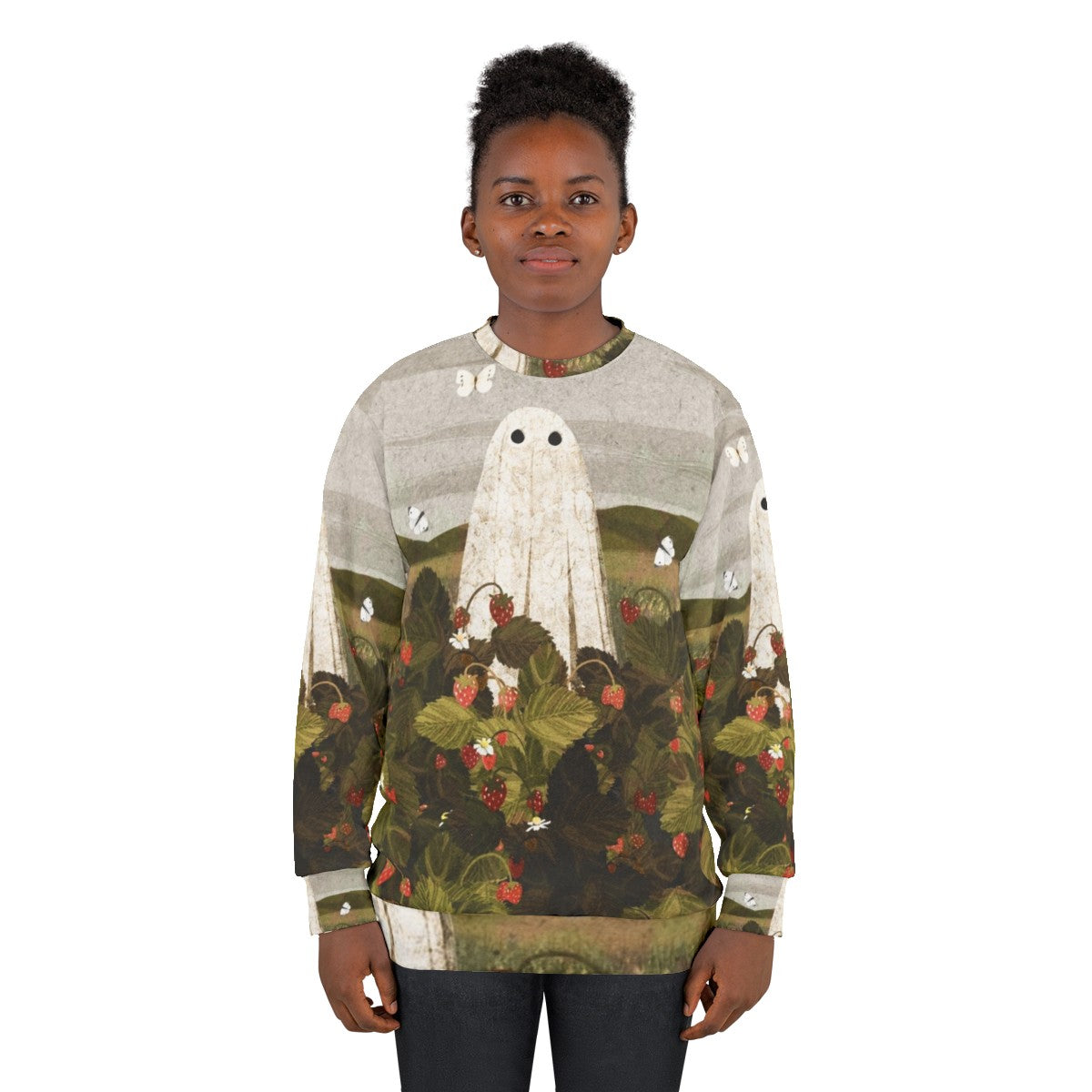 Strawberry Fields ghostly sweatshirt with haunting floral design - women