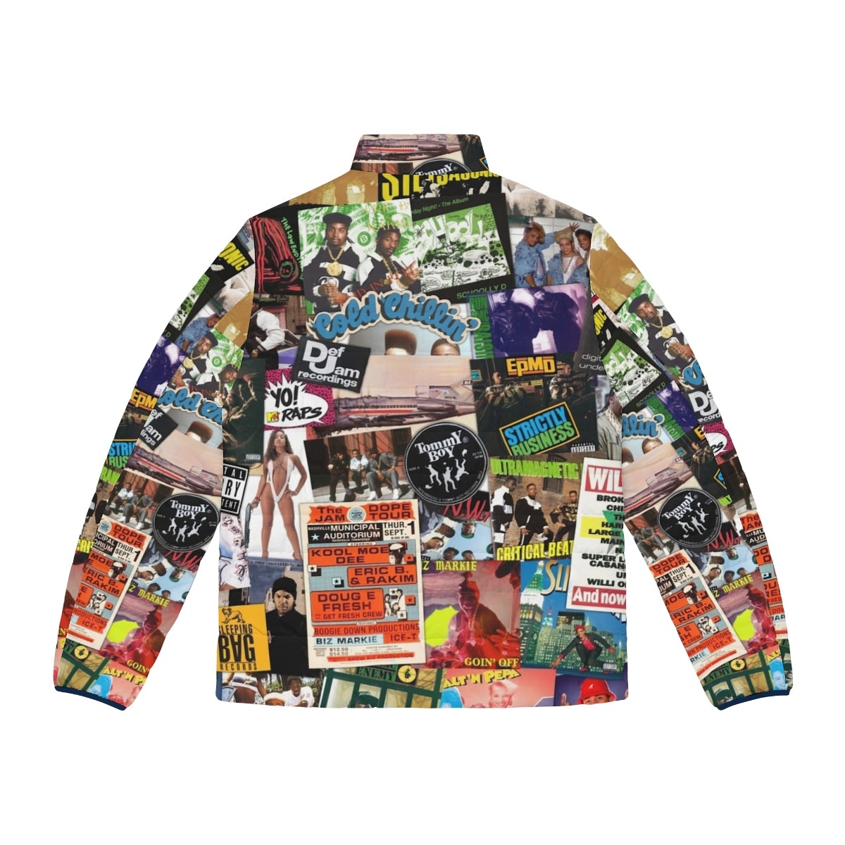 Retro old school hip hop puffer jacket with graphic collage print - Back