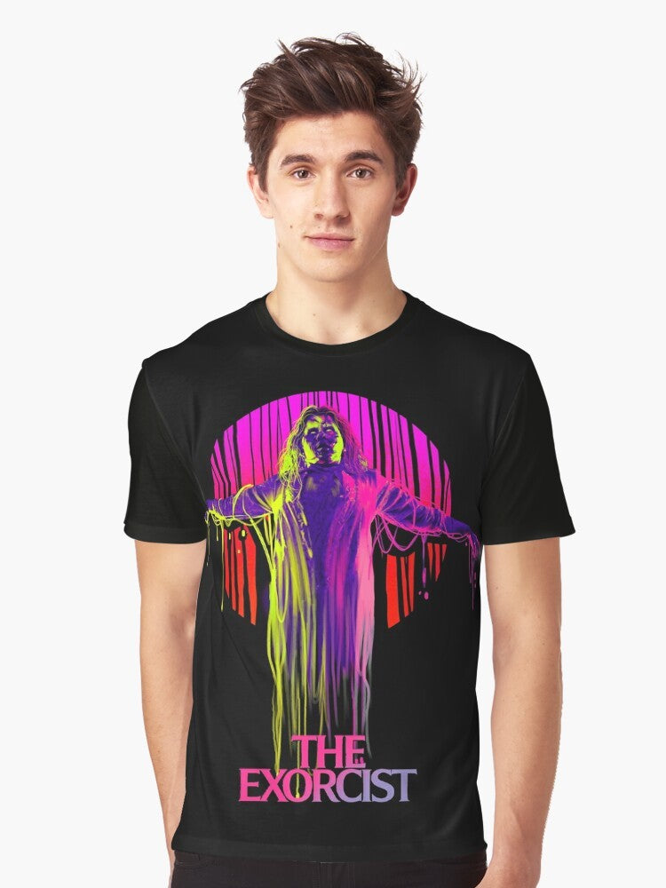 "The Exorcist neon graphic t-shirt featuring a classic horror movie design" - Men