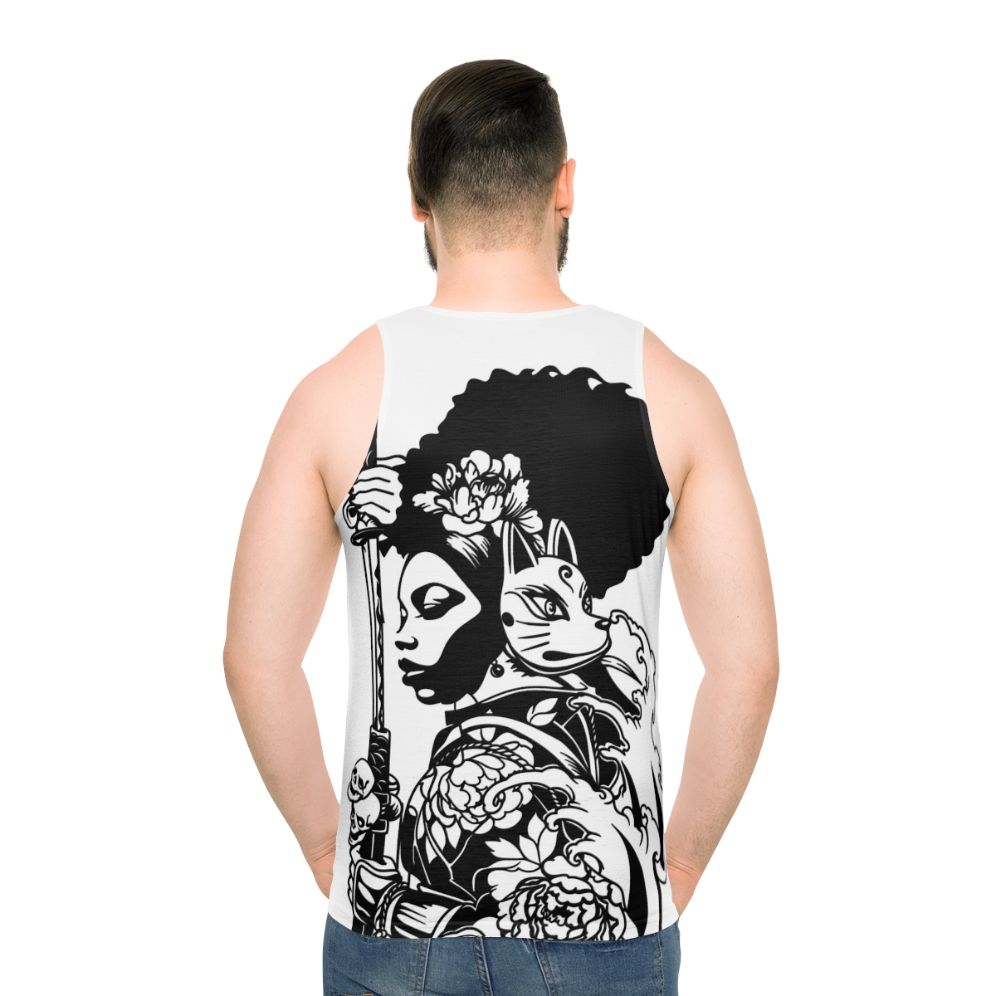 Unisex tank top featuring the design of Afua Asantewaa, a historical figure from black history - men back