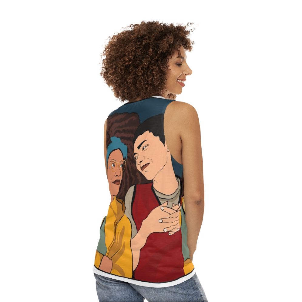 Heartstopper Unisex Tank Top with Charlie and Nick Artwork - women back