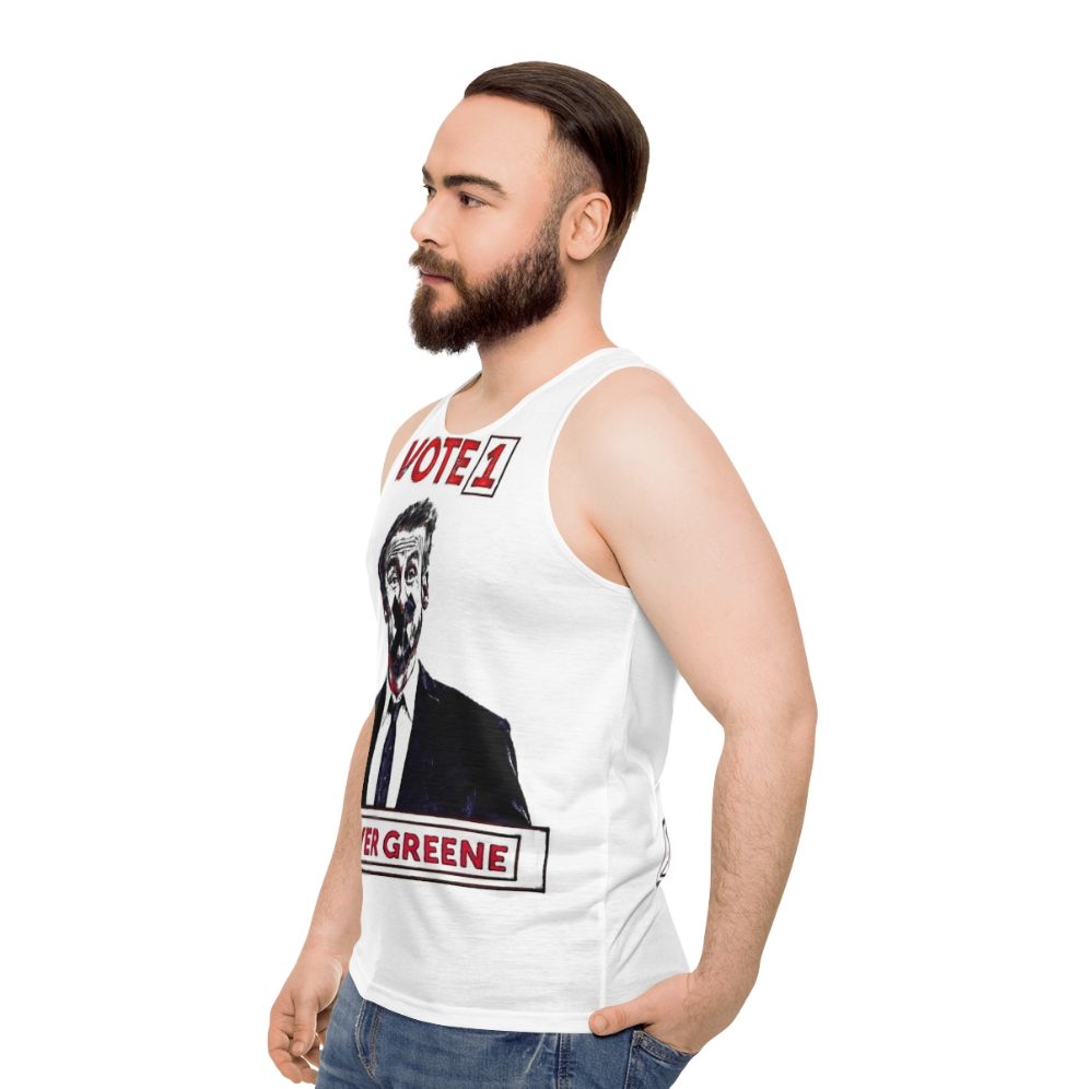 Vote 1 Cleaver Greene Unisex Tank Top - men side