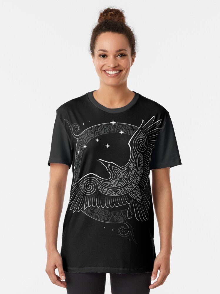 Northern raven graphic t-shirt with mythical Scandinavian raven design - Women