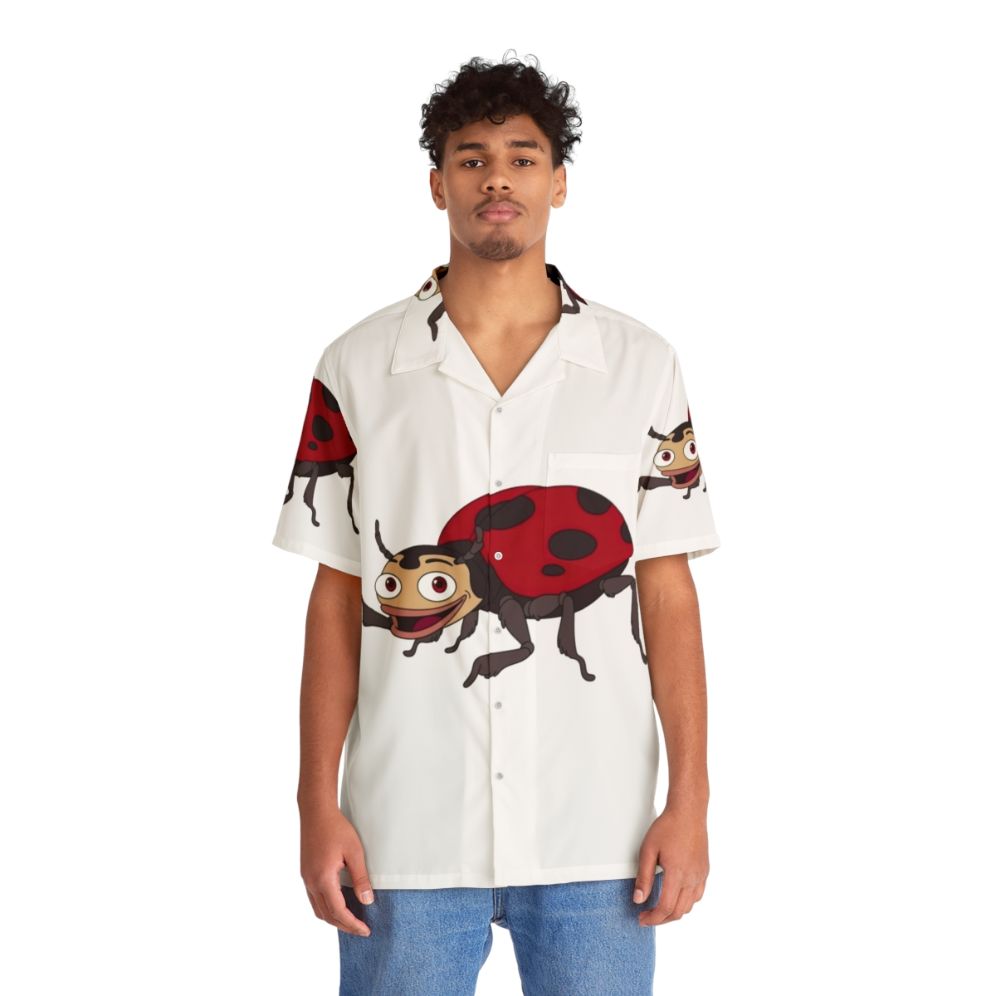 Vibrant Hawaiian shirt featuring a playful ladybug design inspired by the Netflix show Big Mouth - People Front