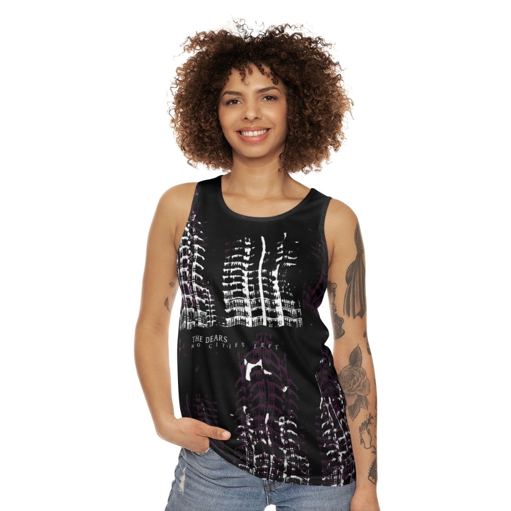 Vintage-style unisex tank top featuring a music band logo - women