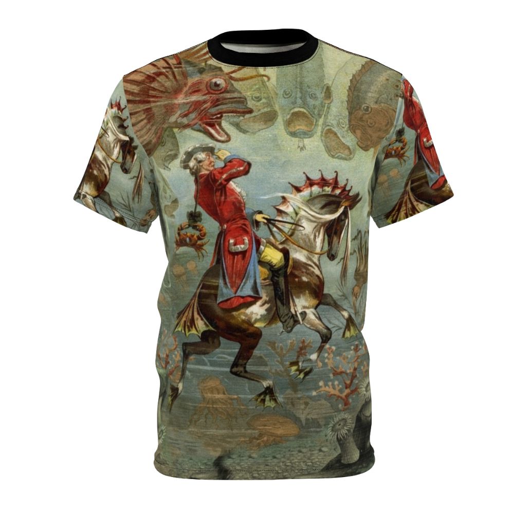 Whimsical vintage-style t-shirt featuring a sea horse design