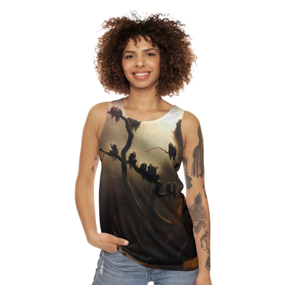 Retro surreal ghost tree unisex tank top - women