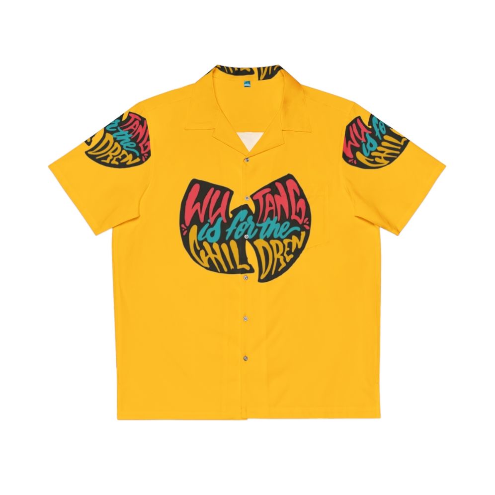 Black Hawaiian shirt with Tang Wu Clan design for children