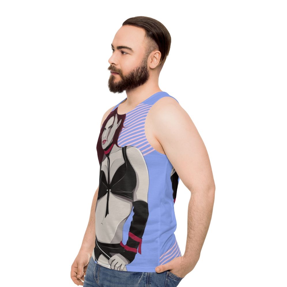 Fiery Diva Unisex Tank Top featuring pop art design for female wrestlers - men side