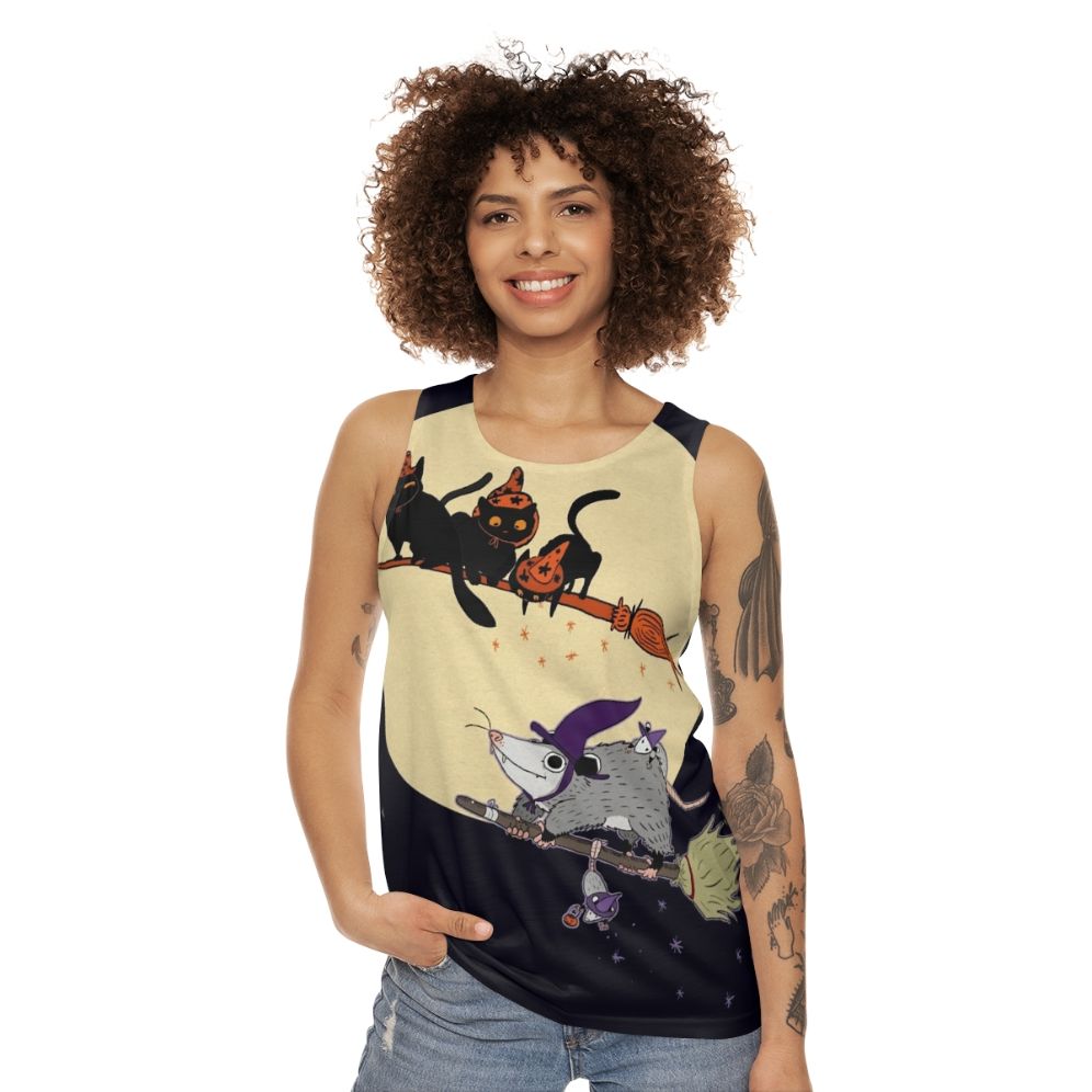 Witches Familiar Unisex Halloween Cat Tank Top - women