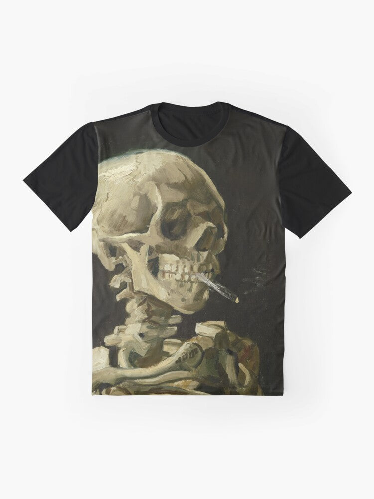 Vincent Van Gogh Head of a Skeleton with a Burning Cigarette Famous Painting Graphic T-Shirt - Flat lay