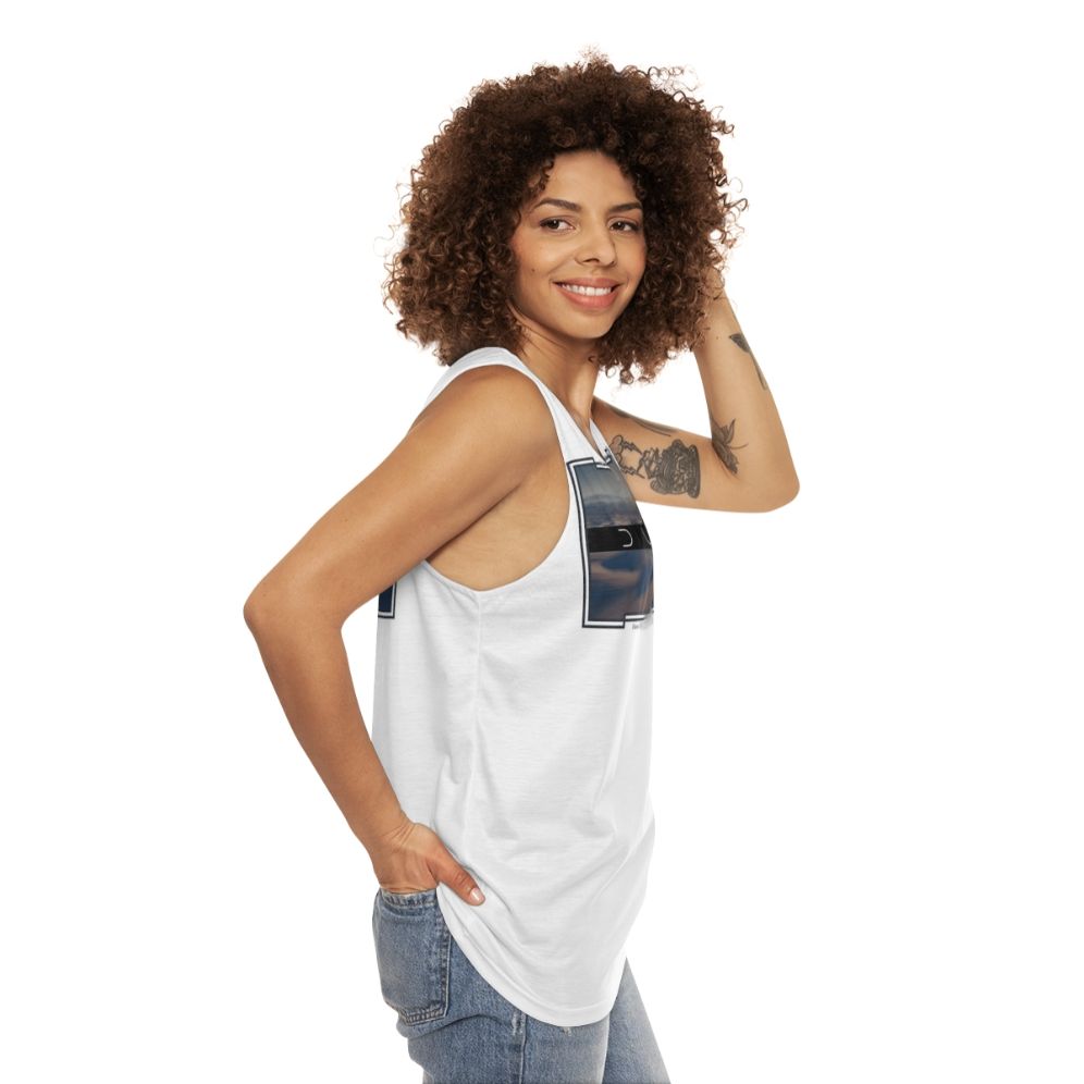 Dune-inspired unisex tank top with white background - women side