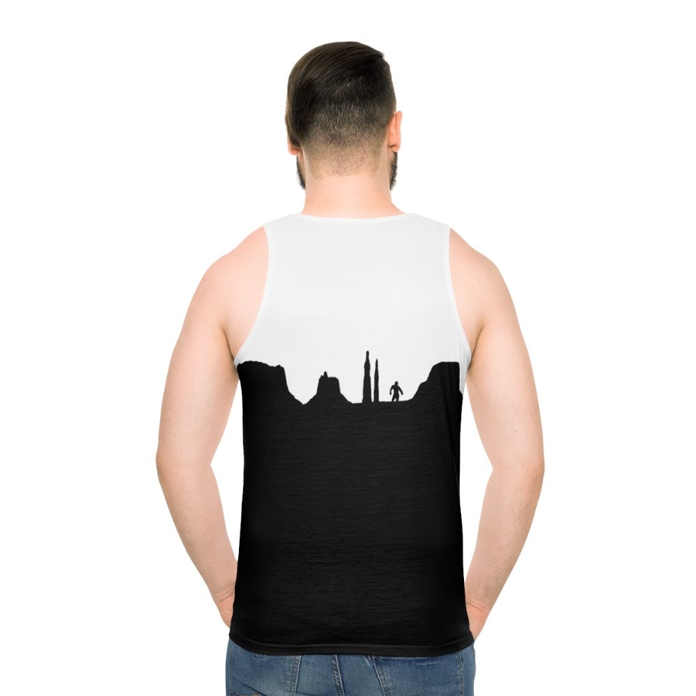 Unisex tank top with "What Doth Life" design - men back