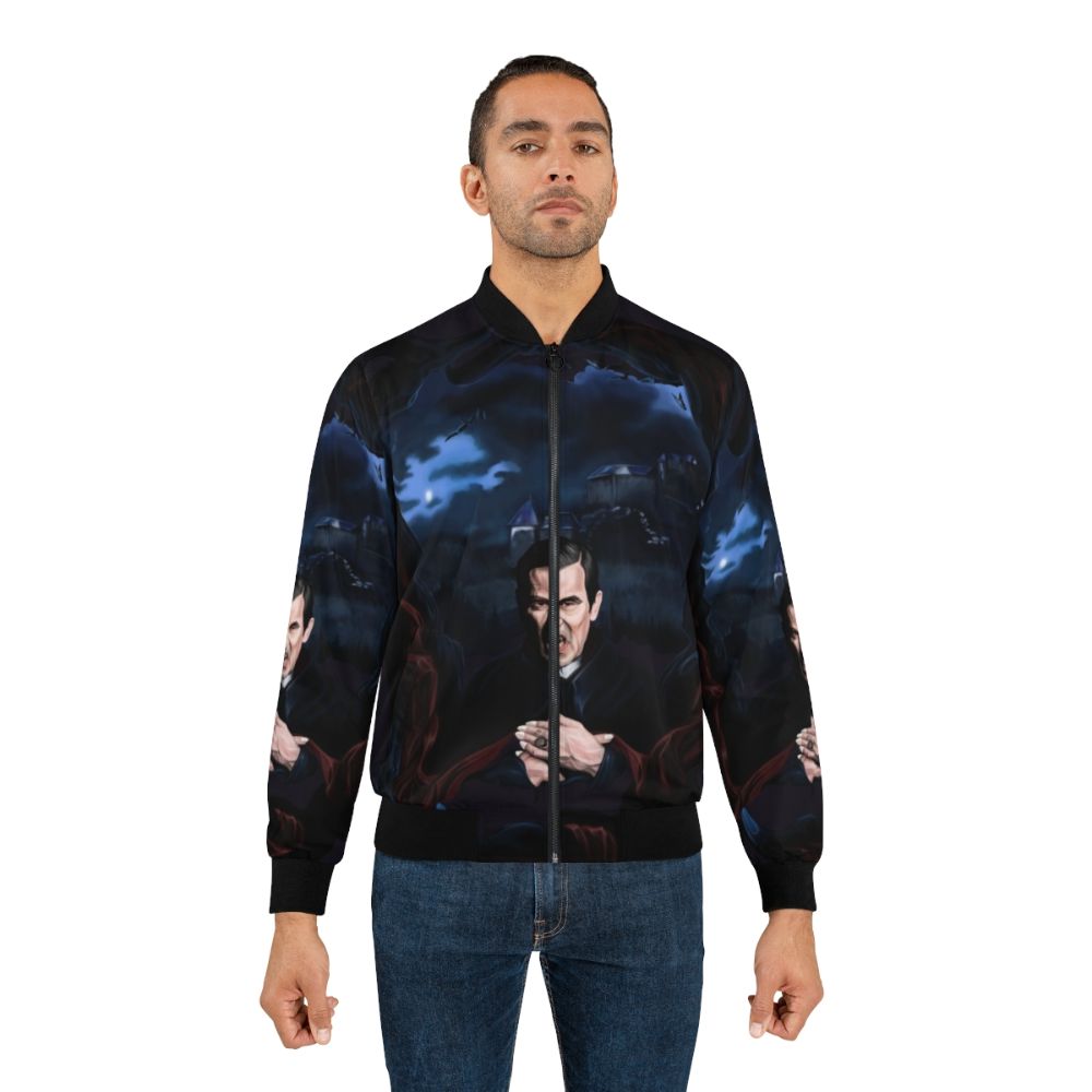 Dracula Claes Bang BBC 2020 Bomber Jacket featuring a dark gothic design with vampire and bat motifs - Lifestyle