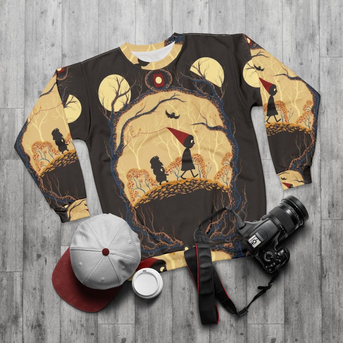 Journey Sweatshirt 2 featuring Over the Garden Wall cartoon and nature-inspired design - flat lay