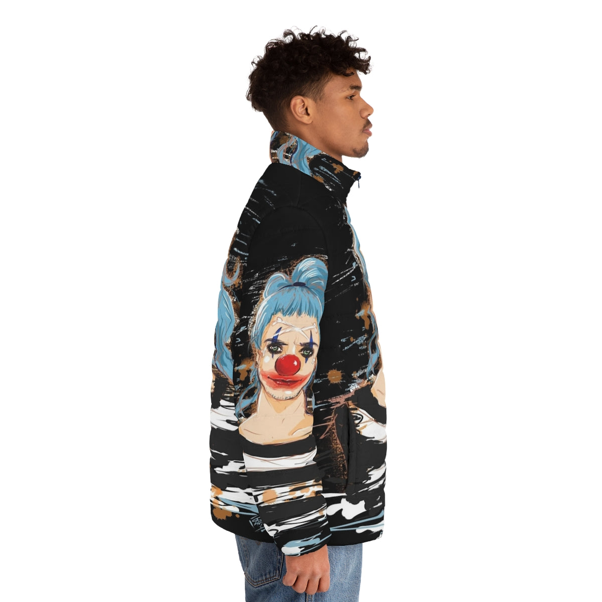 Impel Down Puffer Jacket featuring Buggy the Clown from One Piece anime - men side right