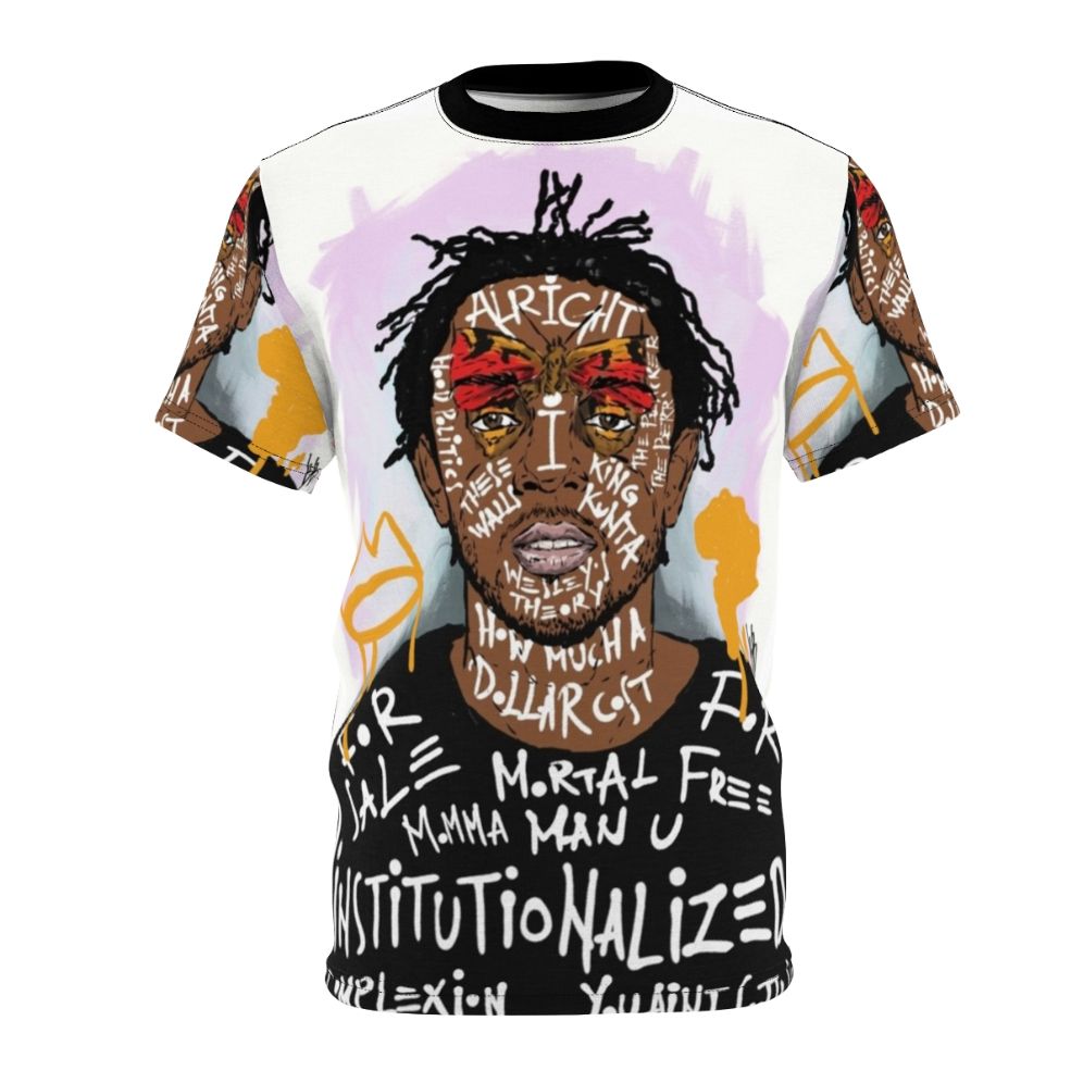 Kendrick Lamar inspired t-shirt featuring fan art and hip-hop music elements