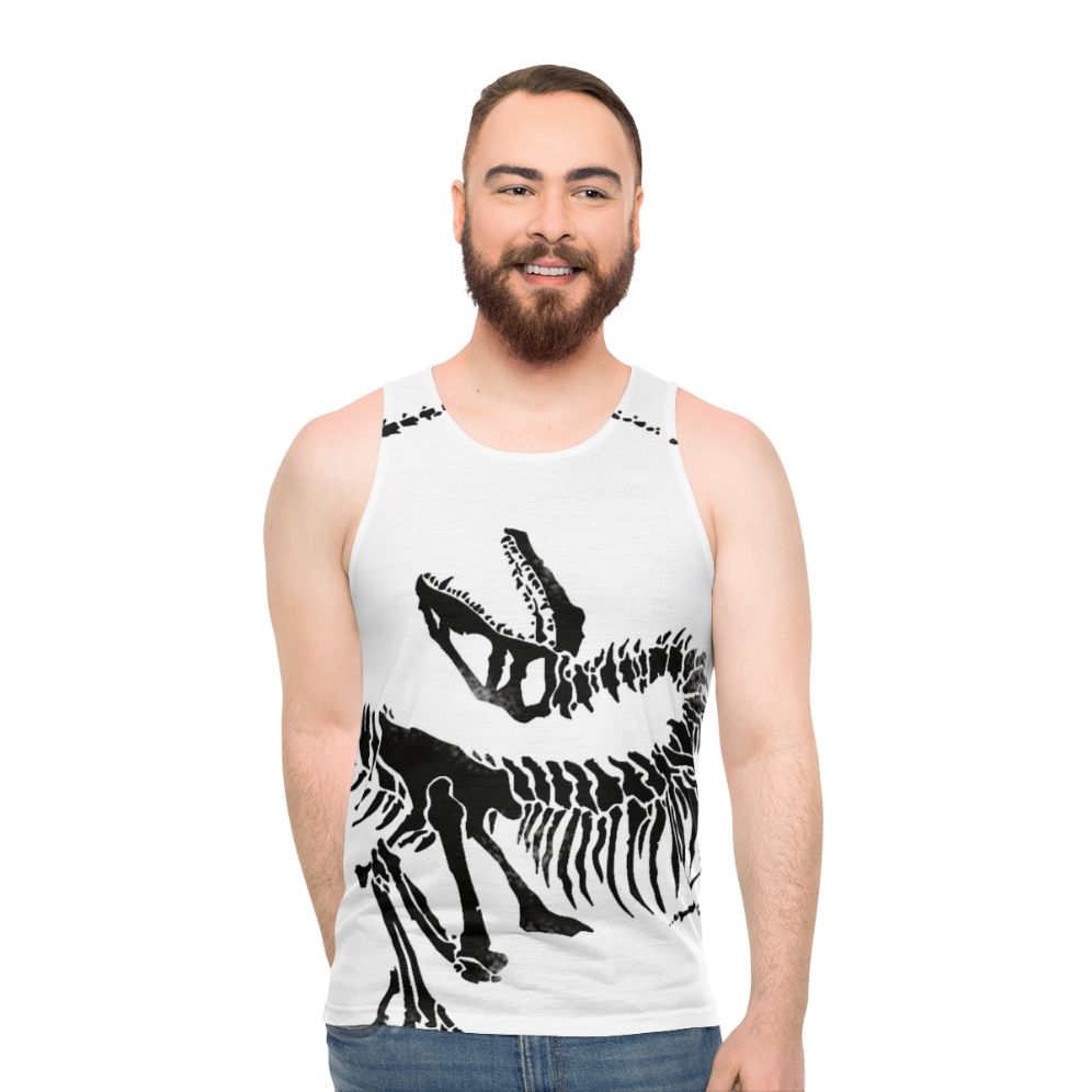 Velociraptor skeleton dinosaur bones print on unisex tank top - men