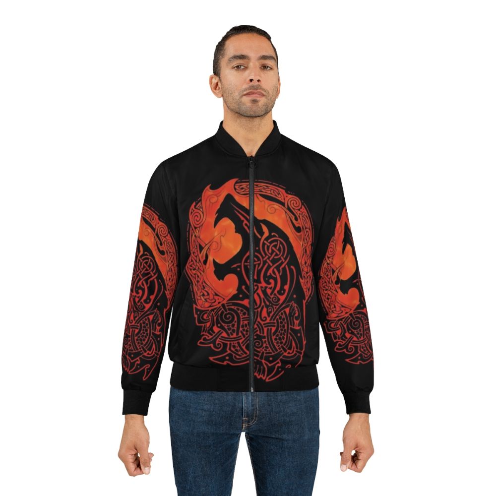 Mythical bomber jacket featuring the Norse wolf Fenrir, the son of Loki - Lifestyle