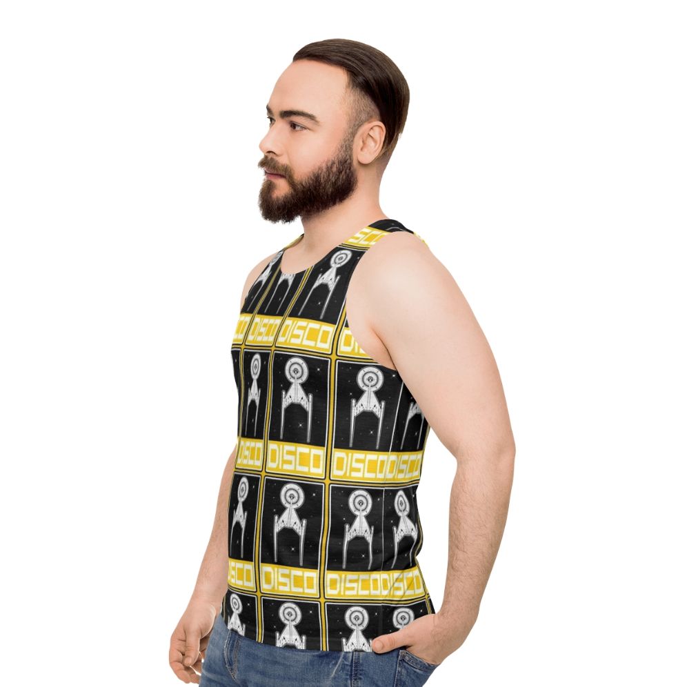 Disco Yellow Unisex Retro Sci-Fi Tank Top - men side