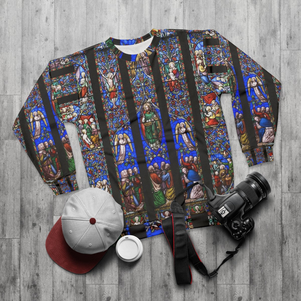 Church Stained Glass Window Sweatshirt - flat lay