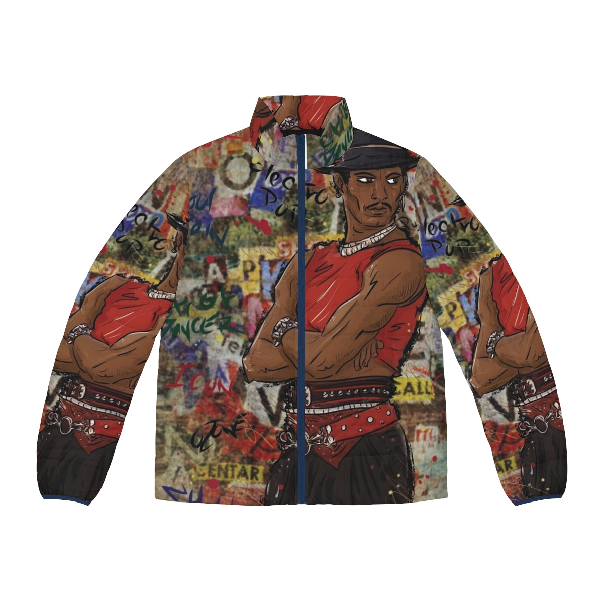 Shabba Doo inspired street dancer puffer jacket with graffiti and cartoon art