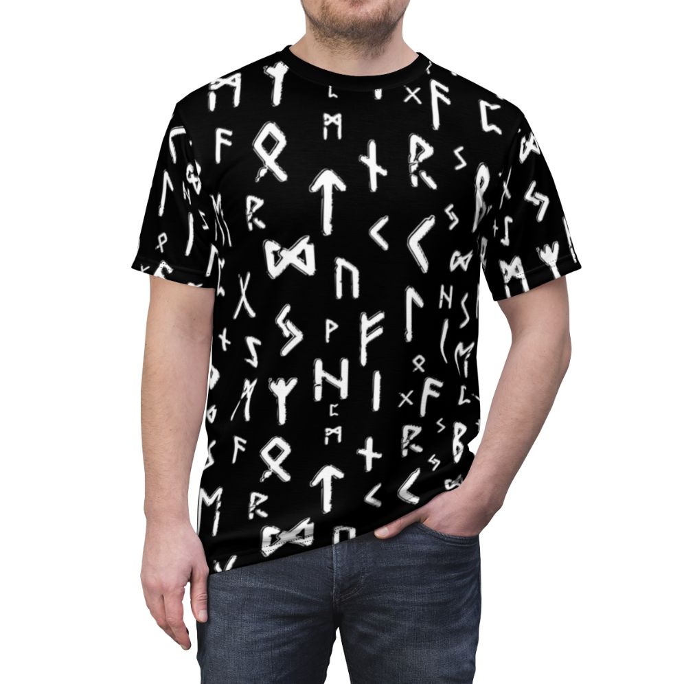 Authentic Elder Futhark Runes Viking Runic Alphabet T-shirt - men front