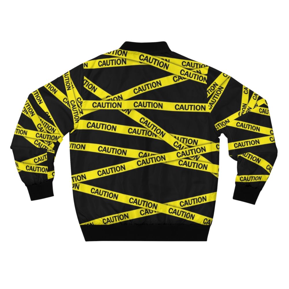 Caution Tape Bomber Jacket - Bright Yellow Reflective Jacket with Warning Tape Design - Back